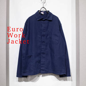 48（M位） / 80s 90s Unknown Euro Work Jacket ユーロヴィンテージ 比翼 ワークジャケット コットン ネイビー 古着 ドイツ