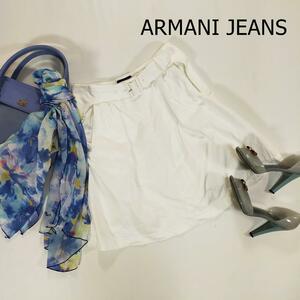 ARMANI JEANS 白 シンプル かわいい アルマーニジーンズ 台形スカート サイズEU36 M ホワイト ひざ丈 ミニ丈