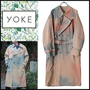 【YOKE】SPRAY PRINTED TRENCH COAT トレンチコート　ヨーク　ユニセックス　2　スプレー染　ベージュ系　コットン　匿名発送　返品不可