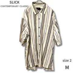 SLICK スリック 半袖シャツ ストライプ オープンカラーシャツ 【2】【M】