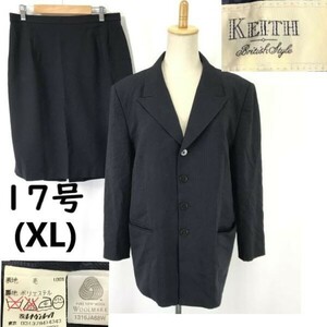 キース/KEITH★セットアップ/スカートスーツ【レディース上下17号/XL/紺系/navy blue/ストライプ】膝丈/Jacket/skirt◆pBH796