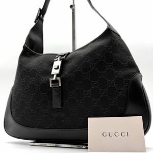 2974【極美品・希少カラー】GUCCI グッチ ハンドバッグ ワンショルダー 肩掛け GG ジャッキー 金具 シルバー キャンバス レザー 本革