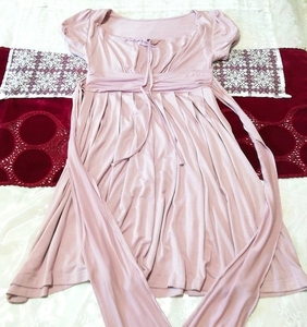 ライトパープル無地半袖チュニック ネグリジェ ナイトウェア ワンピース Light purple plain short sleeve tunic negligee nightwear dress