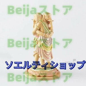 極美品 ★木彫りの仏像柘植 総高90mm 夫婦和合・縁結び・子恵みの神