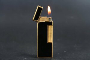 【美品】dunhill ダンヒル 高級ガスライター 喫煙具 ゴールド×ブラック ブランド小物 着火確認済み【QR35】