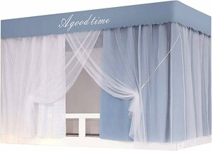 蚊帳 学生寮 室内カーテン シングルベッド 上段と下段蚊帳 かや 二重層 ベッドテント プライバシーテント 蚊帳取り付けが便利-90x190x90cm
