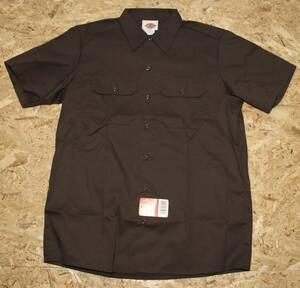 ビンテージ Dickies ディッキーズ　半袖ワークシャツ◆LARGE◆アメリカ製◆デッドストック◆未使用品◆こげ茶色◆1980’s◆USA購入