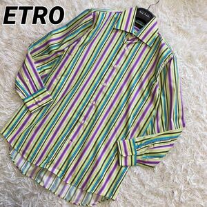 極美品 L位 エトロ ETRO ストライプ 定価5万 イタリアンコットン 長袖 シャツ 39 メンズ マルチカラー 【圧倒的存在感】