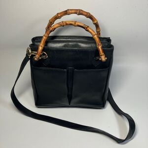 GUCCI グッチ ショルダーバッグ ハンドバッグ 2WAY レザー ブラック バンブー