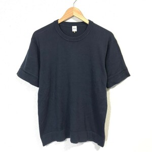 FA203dL TAKEO KIKUCHI タケオキクチ サイズ3 (L位) クルーネック 半袖ニット プルオーバー ネイビー 紺色 メンズ ニットTシャツ