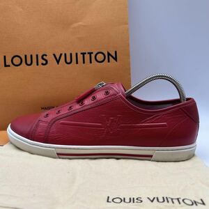 1円 【美品】 LOUIS VUITTON ルイヴィトン 【王者の貫禄】 メンズ エンボス加工 LVロゴ フロントジップ スニーカー 靴 レッド 赤 6 25cm位