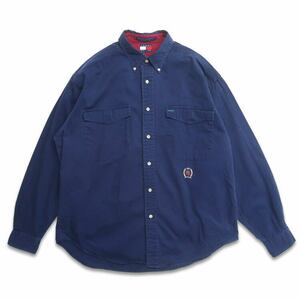 古着 TOMMY トミーヒルフィガー ボタンダウンシャツ 長袖シャツ ネイビー 表記：L　gd402493n w40505