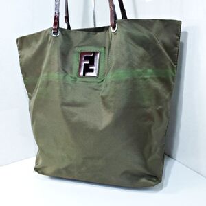 フェンディ Fendi ナイロン レザー Fロゴ 肩掛け トートバッグ カーキ 6298685e20241111