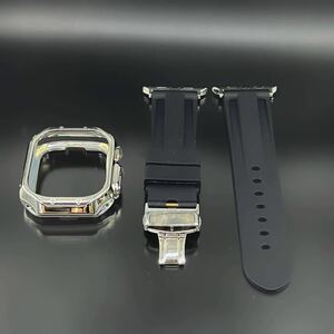 アップルウォッチ TPU シルバー クローム ケース ディープ ラバー ベルト Dバックル 49mm 41mm 45mm 40mm 44mm 38nm 42mm シリーズ9