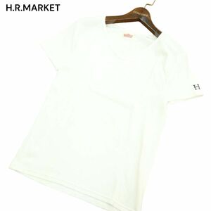 H.R.MARKET ハリウッドランチマーケット H刺繍★ ストレッチ フライス 半袖 Vネック カットソー Tシャツ Sz.2　メンズ 白　A4T06348_6#A