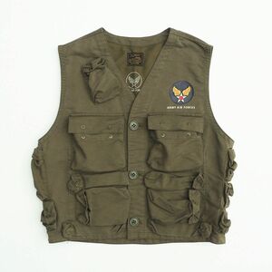 TH5512□アメリカ空軍/AIR FORCES U.S.ARMY*VEST-EMERGENCY TYPE C-1*コットンナイロン*ミリタリーベスト/チョッキ*カーキ系*メンズ*MEDIUM