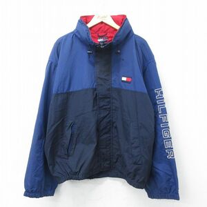 XL/古着 トミーヒルフィガー 長袖 ブランド ナイロン ジャケット メンズ 90s ワンポイントロゴ 大きいサイズ 紺 ネイビー 24apr25 中古 ア