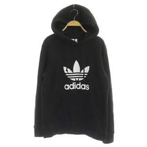 adidas originals TREFOIL HOODIE トレフォイル フーディー パーカー プルオーバー ビッグロゴ プリント S 黒 ブラック /UO ■OS