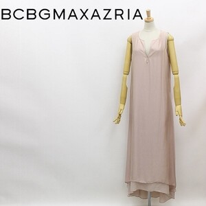 新品◆BCBG MAXAZRIA RUNWAY マックスアズリア LUBOV シルク100％ スリットネック ノースリーブ マキシ丈 ロングワンピース モーブローズ S