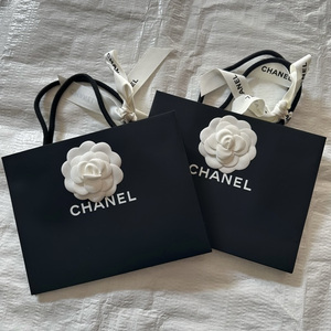 新品 シャネル カメリア＆リボン付 2枚セット 小サイズ 正規 紙袋 ショッパー 黒 BLACK ブラック CHANEL 未使用