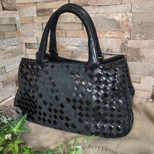 1円【至高の逸品】BOTTEGA VENETA ボッテガヴェネタ ハンドバッグ レザー イントレチャート ブラック系 黒 保存袋