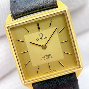 【稼働品】美品 オメガ OMEGA デビル DEVILLE 腕時計 クオーツ QZ ゴールド文字盤 コンビ スクエア プッシュ 1365 純正尾錠 動作 y3