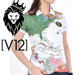 【美品】V12 ヴィトゥエルヴ VTWELVE ワールドマップポロ ポロシャツ ゴルフウェア シャツ 世界地図 トップス 半袖 マップ ストレッチ