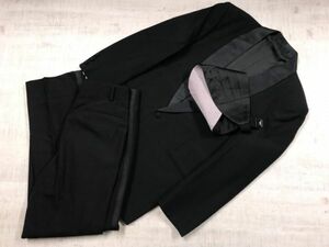 BEAN STALK シングル サテン襟 切替 サイドライン スラックス カマーバンド付 タキシード 上下セットアップ メンズ ウール100% 日本製 S 黒