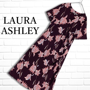 ◆良品◆ LAURA ASHLEY ローラアシュレイ 花柄 フラワー 総柄 ストレッチ 半袖 ロング ワンピース レディース 11 L ◆送料無料◆ 4194L