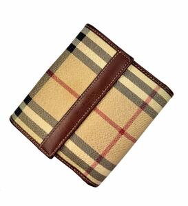 BURBERRY バーバリー ノバチェック 二つ折り財布 Wホック レザーウォレット ベージュ ブラウン ロゴ刻印 PVCレザー メンズ レディース