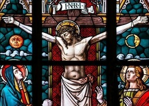 ステンドグラス イエス・キリスト 十字架 教会の窓 絵画風 壁紙ポスター A2版 594×420mm（はがせるシール式）001A2
