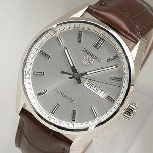 タグ・ホイヤー TAG HEUER 腕時計 カレラ デイデイト WBN2011.FC6484 シルバー 革ベルト 自動巻 メンズ 中古 極美品 [質イコー]