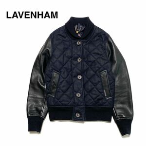 ☆美品 ラベンハム LAVENHAM レザー 切替 キルティング ショート ブルゾン ジャケット 濃紺×黒 英国製 スタジャン MA-1 マッキントッシュ