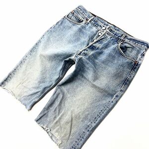 ユーロ リーバイス ☆ LEVIS 501 ベルギー製 デニム ハーフパンツ ショートパンツ 切りっぱなし W36 ビッグサイズ 最高の風合い♪■Ja4555