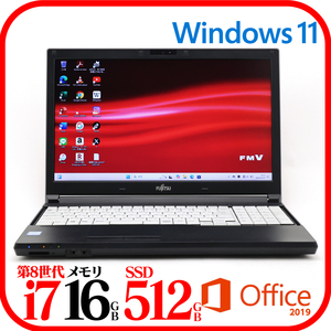 ★A748①★第8世代i7-8650U★メモリ16GB★新品SSD512GB★Webカメラ★バッテリOK★Win11★Office★Bluetooth★0105