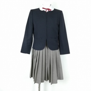 1円 ジャケット ジャンパースカート 紐タイ 上下4点セット カンコー 冬物 女子 学生服 中学 高校 紺 制服 中古 ランクC EY9032