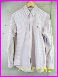 038c23◆良品です◆Ralph Lauren ラルフローレン【CUSTOM FIT】ボタンダウン チェック柄 長袖オックスフォードシャツ S/ジャケット