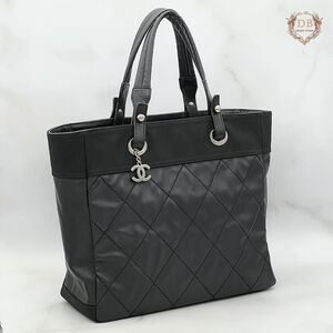 シャネル パリビアリッツ MM ブラック トート A4可 肩掛け ココチャーム CHANEL レディース バッグ ハンド 黒 シルバー金具 鑑定済み Auth