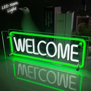 1円～ 売り切り LEDネオンサイン ネオン管風 WELCOME インテリア ライト LED ネオンサイン 看板 サインボード 光る 光る看板 ネオン NK-52