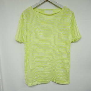 【1円】良好 国内正規 v::room ヴイルーム ジャカードボーダー ボートネックTシャツ YELLOW×WHITE イエロー 黄 M