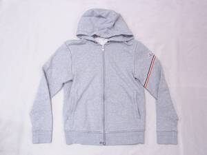 （S）　美品　MONCLER　モンクレール　コットン　パーカー　レディース　S　ジップアップ　腕ロゴ　グレー