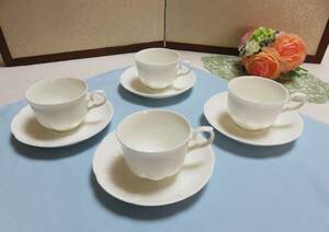 ★使用わずか美品★【　 ③　Noritake ノリタケ　Studio Collection　カップ＆ソーサー (ホワイト) 　4客セット 　】コーヒーティー兼用　