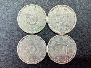 241029●○当時物　古銭　昭和　50円硬貨　4枚　ニッケル貨幣　菊　穴なし　現状品○●