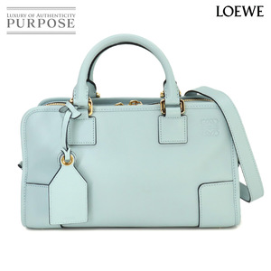 未使用 展示品 ロエベ LOEWE アマソナ 28 2way ショルダー ハンド バッグ レザー ライトブルー ゴールド 金具 Amazona 28 90256455