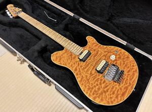 1円〜出品★美品★Music Man AXIS★本場USA物★Trans Gold★希少な生産終了モデル★軽量3.42㎏★純正ハードケース付き★見事なキルトトップ