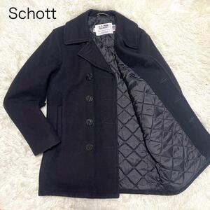 1円【Schott　ショット】ピーコート ウールコート　黒 キルティング 36 アメリカ製 740N