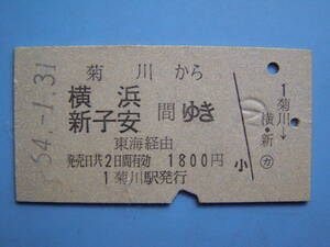 切符 鉄道切符 国鉄 硬券 乗車券 菊川 → 横浜 54-1-31 菊川駅 発行 静岡 (Z264)