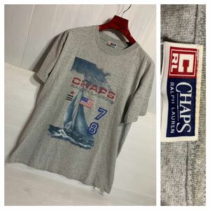 ヴィンテージ　CHAPS RALPH LAUREN ラルフローレン USA製　帆船×デカロゴ ×ナンバリング78 × 星条旗　アメリカ国旗 Tシャツ　グレー　L