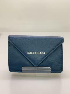 BALENCIAGA◆3つ折り財布/レザー/ネイビー/無地/レディース/391446