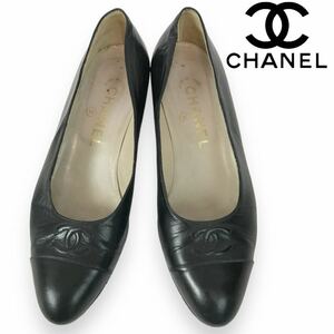 m70 CHANEL シャネル ココマーク レザー パンプス ヴィンテージ 本革 シューズ ブラック 黒 フォーマル ビジネス size5 イタリア製 正規品